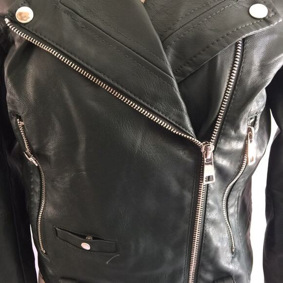 CI SONO by Cavallini Women's Size Small Vegan Leather Moto Jacket Forest Green - Picture 2 of 8